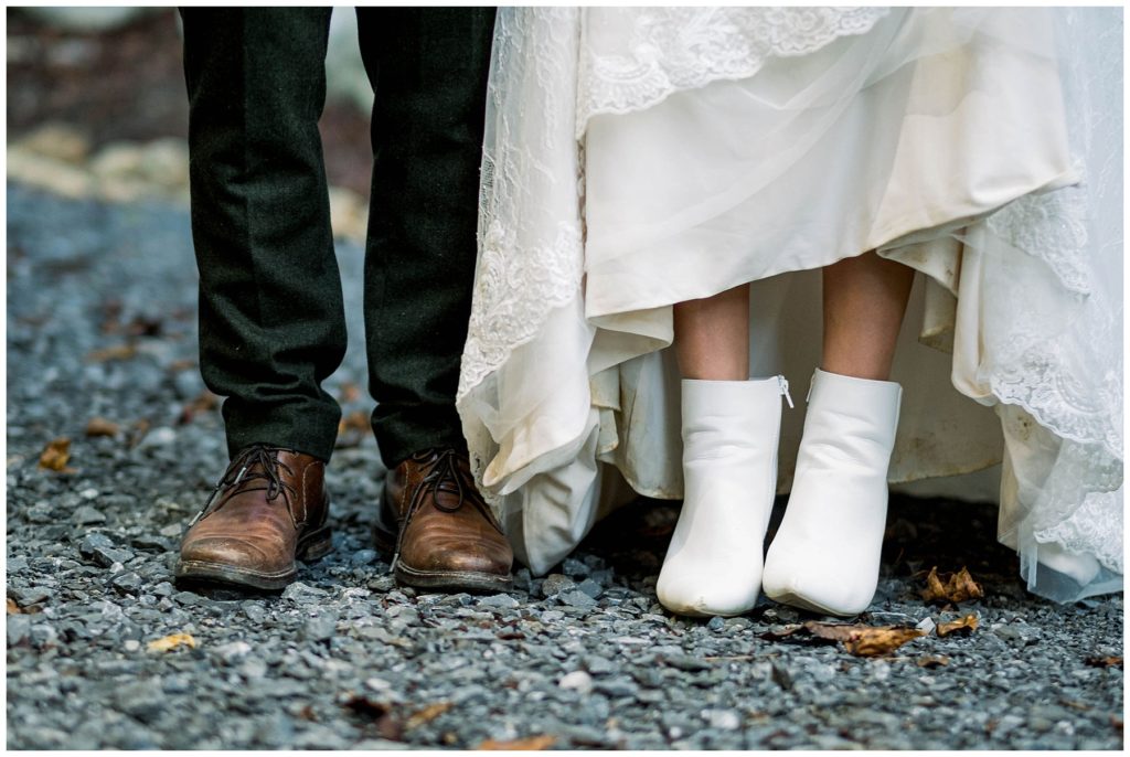 bride and groom's shoes during bridal session