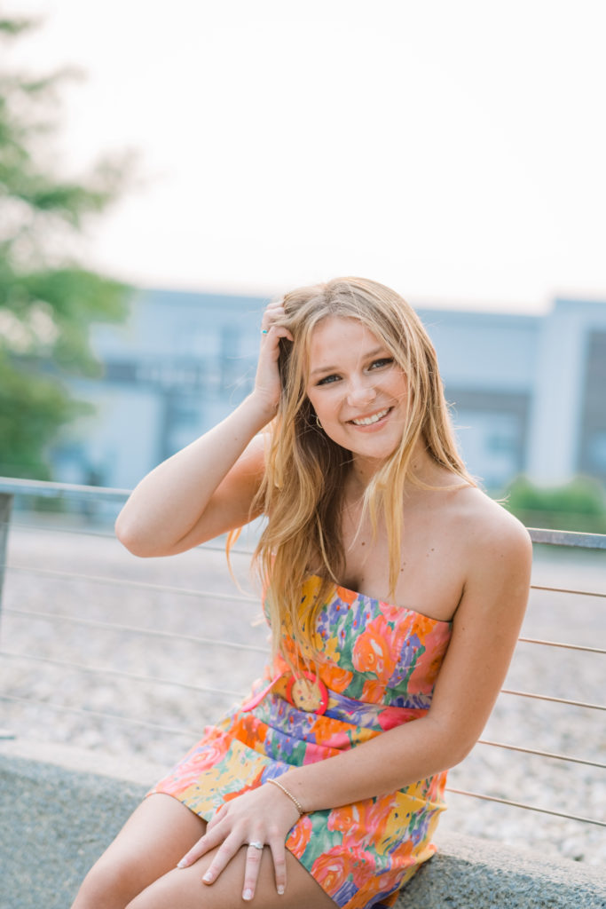 young girl smiling wearing colorful dress in Tennessee