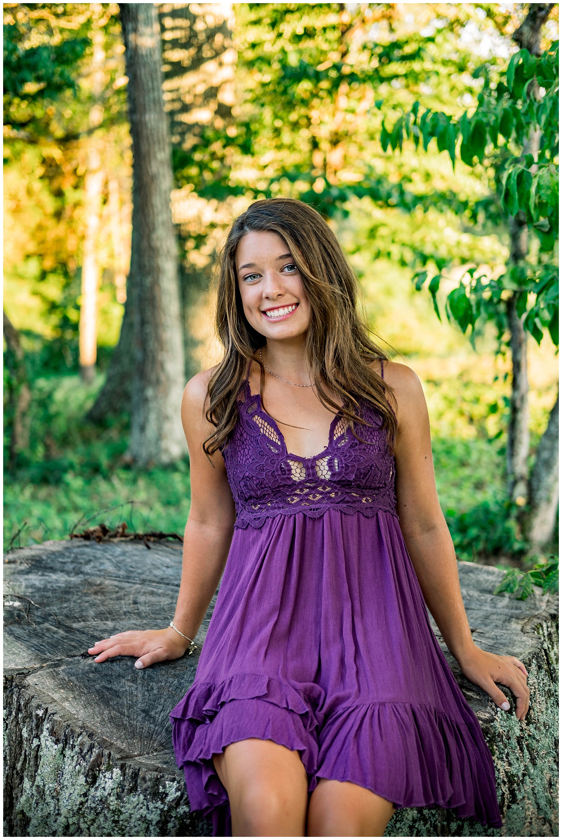 High school student posing in forest during senior session in Chattanooga