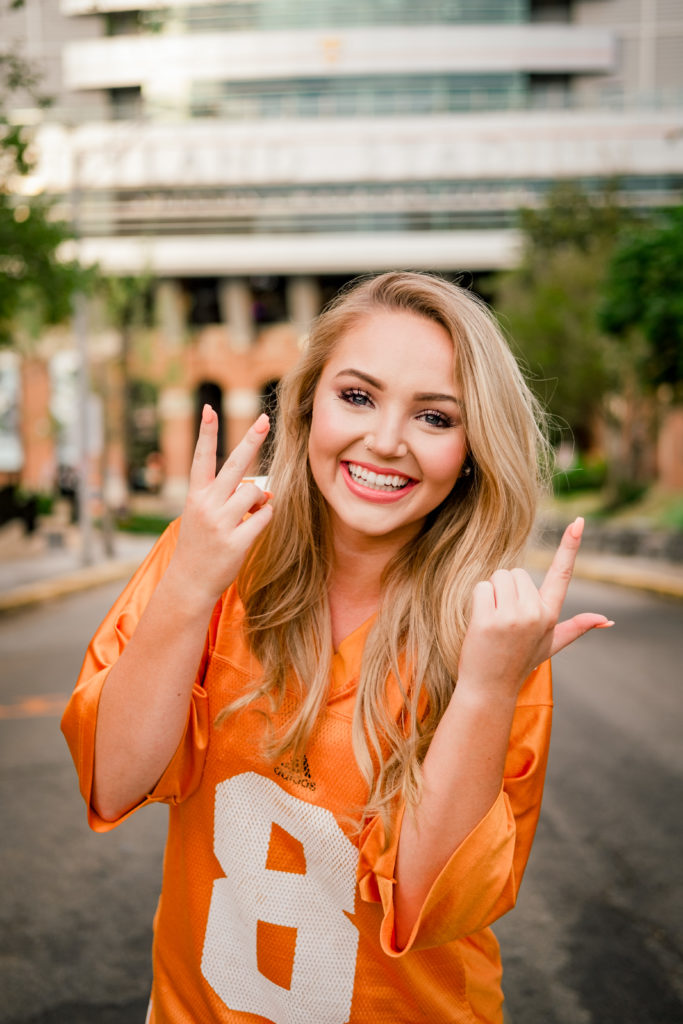 UTK grad sporting her university of tennessee knoxville jersey