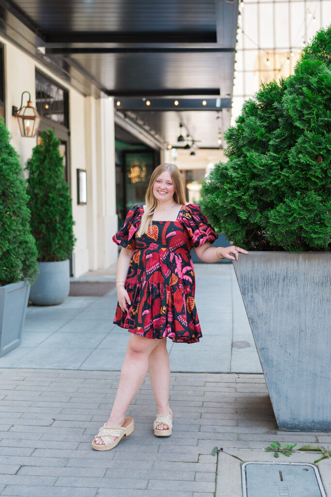 Lauren smiling during senior session | Downtown Chattanooga senior pictures | Bess Pics Photography
