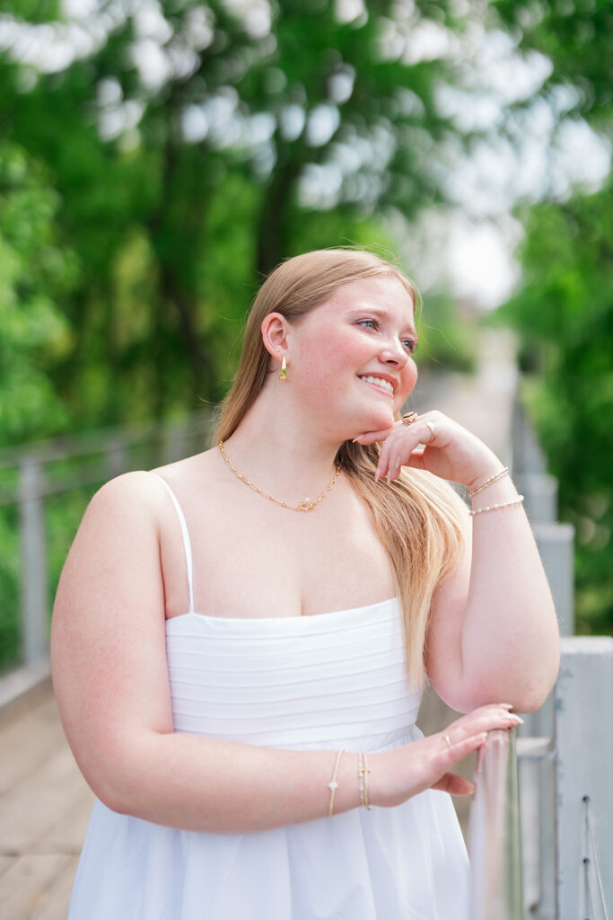 Lauren posing on a bridge at Renaissance Park | Downtown Chattanooga senior pictures | Bess Pics Photography